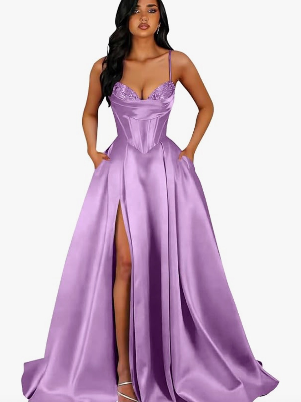 Elegant Lavender Satin Corset Evening Gown